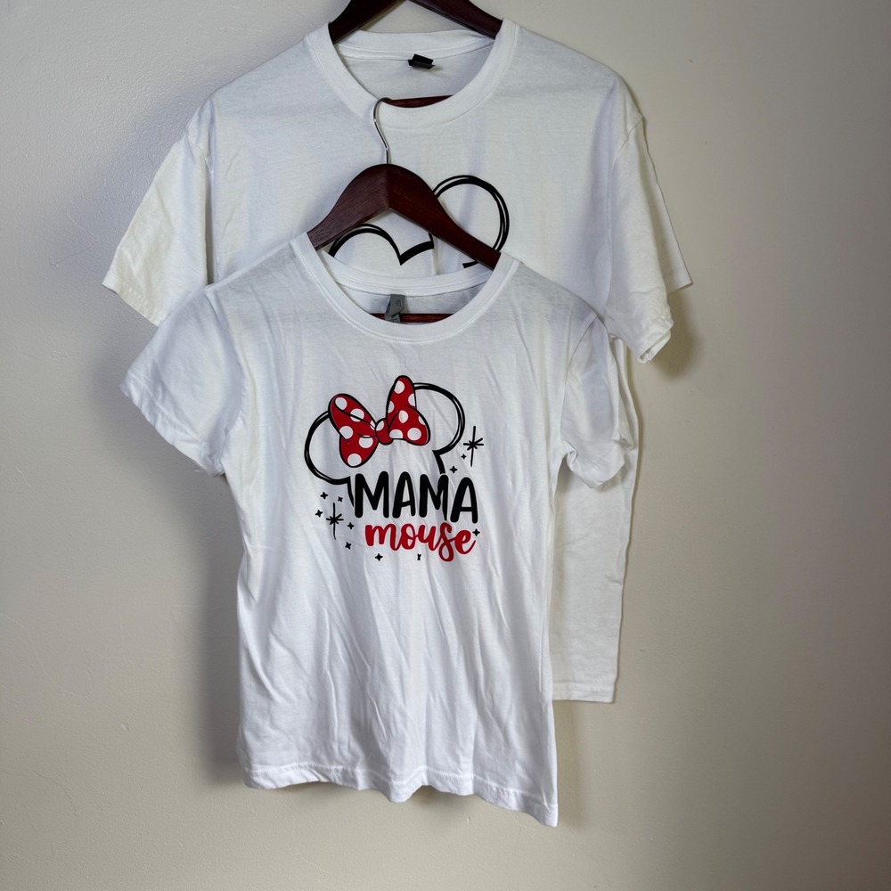 Gildan Mama Mouse Daddy Mouse Matching Family Graphic T-Shirt Set Size M/L White